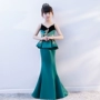 Đầm ren xanh mới thời trang giả hai cô gái Kiểu dáng đuôi cá thon dài catwalk dạ hội 2018 quần áo trẻ con