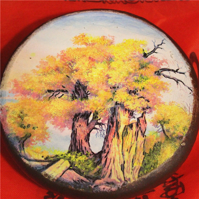 Xinjiang Handmade Musical Instrument 20cm Painted Landscape Painting Cow Skin Face Thanddrum Ethnic Craft Gift XY-613