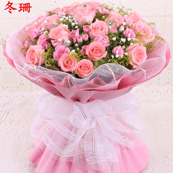 静海县花店送花19朵粉玫瑰鲜花速递同城河东天津应县求婚预定七夕
