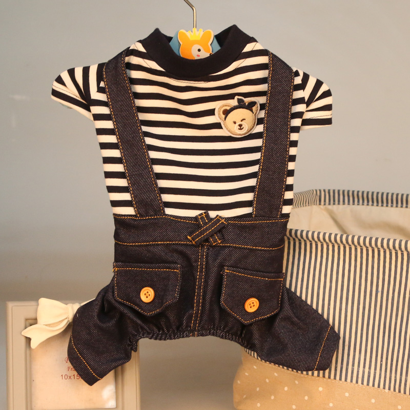 狗狗衣服 春夏装 条纹小熊背带裤 泰迪比熊小狗衣服幼犬四脚衣