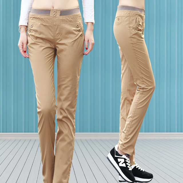 Pure cotton casual pants women's straight loose pants spring and summer 2023 new women's high waist pants long pants ສີຂຽວບາງສ່ວນ