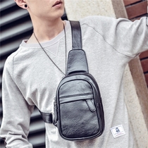 Soft leather small chest bag mens outdoor sports leisure mens Korean version of the tide bag mens soft leather crossbody bag shoulder bag cross backpack