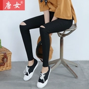 Mẫu mùa xuân mặc lỗ và quần legging nữ 9 điểm bó sát quần thun mỏng chân rộng size là quần mùa thu mỏng - Khởi động cắt