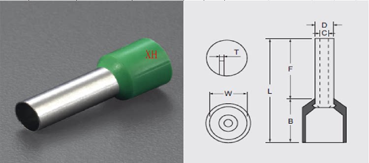 E7510 tubular pre-insulated terminal cold pressing terminal E type tube complete set of copper 1000 pieces