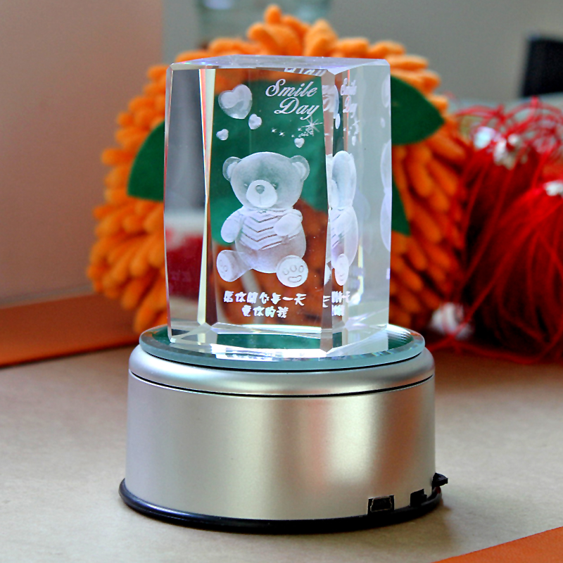 Lettering Crystal Cartoon Bear Rotating Music Box Music Box Creative Men Give Girls Girlfriends Valentine's Day Birthday Gift