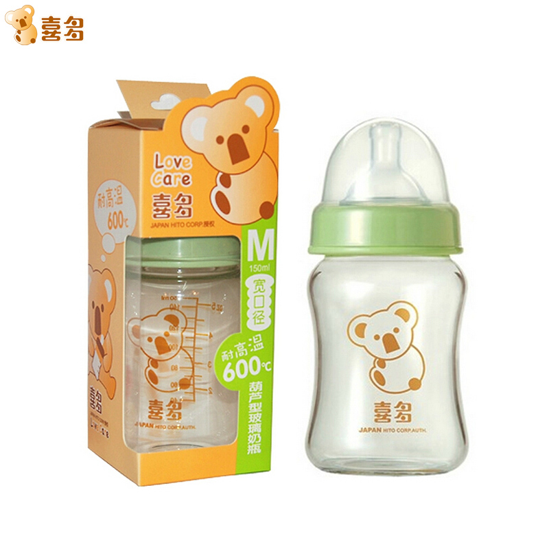 专柜 喜多宽口葫芦耐高温玻璃奶瓶150ml 50715