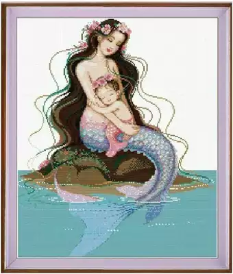 Mona Lisa precision printing cross-stitch Mermaid living room bedroom character small oil painting mother and child love cotton thread