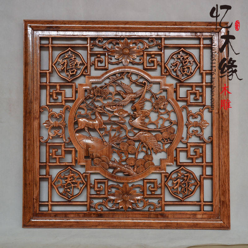 Special promotion Dongyang wood carving Xiangzhuang 80 cm square hanging piece of masalta partition TV background wall decoration