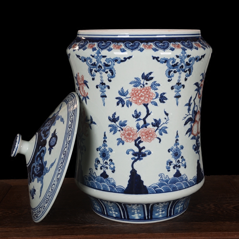 Jingdezhen ceramic high - end antique under glaze blue and white peach as cans sitting room place vase home decoration process