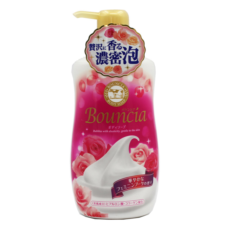 日本 COW牛乳石碱bouncia沐浴露浓密泡沫美肌沐浴乳 玫瑰味550ml