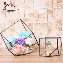 Glass cover geometric small ornaments creative jewelry succulents micro landscape immortal flower room craft bottle gift box