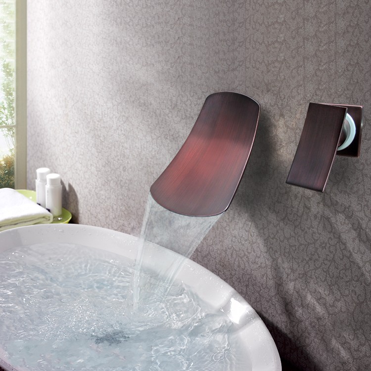 Full Copper Terrace Washbasin Washbasin Hot And Cold Black Ancient Bronze Color ORB Double Hole Entrance Wall Concealed Buried Wall Water Tap