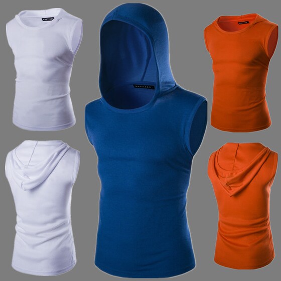 
Fitness vest men pure cotton youth sports base cut-sleeve tight sleeveless T-shirt men summer hooded top summer clothing