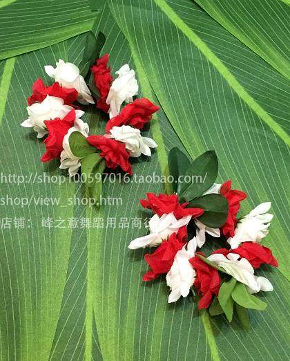 Hawaiian Grass Skirt Dance Flower Ring Suit Bracelet Bracelet for clothing beach seaside Flower Ring Suite lei set-Taobao