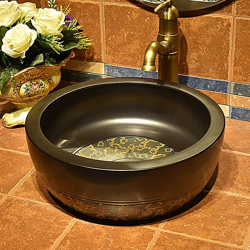 Wash Basin Round Ceramic Terrace Basin Round Washbasin Art Basin Au Style Wash Basin Terrace Basin Waist Drum Half-Flower Pot