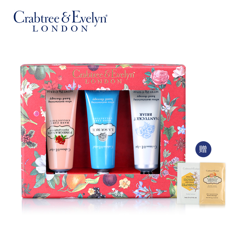 Crabtree & Evelyn/瑰珀翠瑰柏翠护手霜3支 天窗礼盒装 买就送