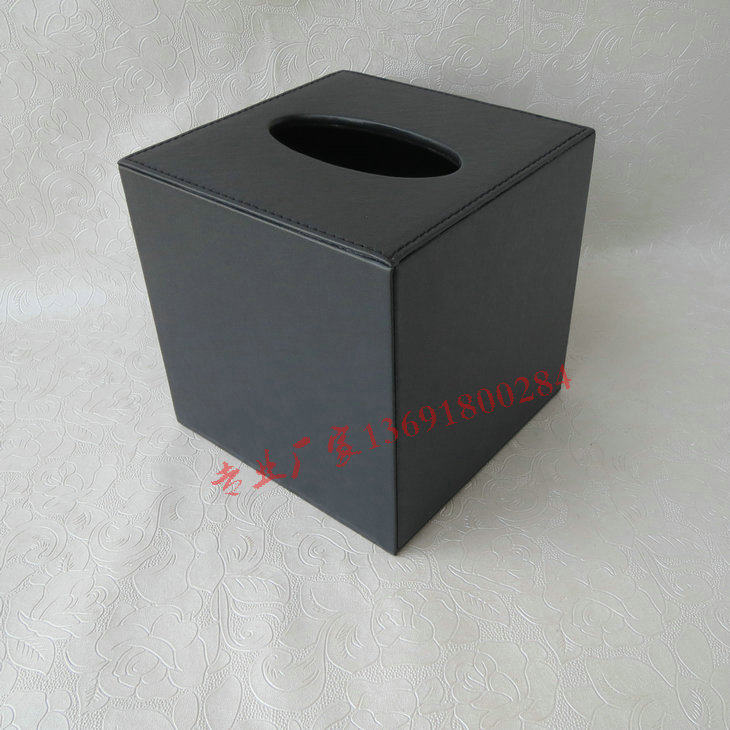 Black Cortical Tissue Box Leather Square Dining Box Hotel Guest Room Leather drum toilet paper box Extraction toilet paper