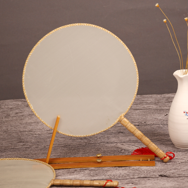 Buy 3 get 1 antique bamboo handle Silk classical Palace Yan lady fan Tassel blank alum silk Gongbi embroidery group fan