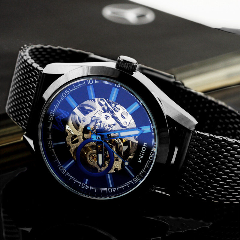 Мужские автоматические механические часы-скелетон, водонепроницаемые, с большим циферблатом, модные повседневные