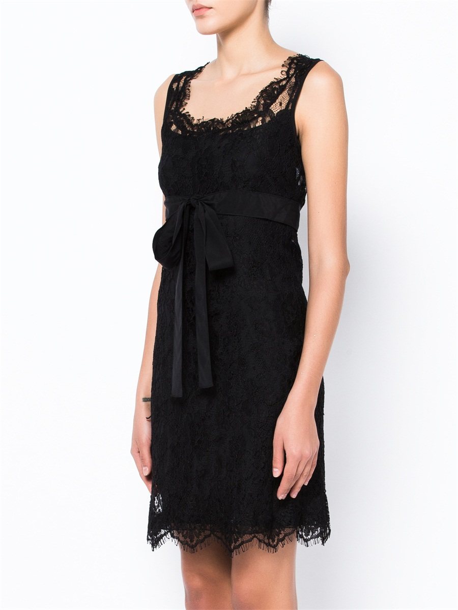 Dolce&Gabbana 黑色蝴蝶结吊带蕾丝连衣裙