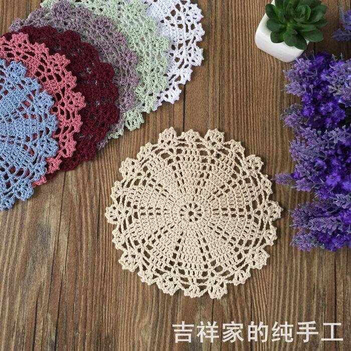 Mascot Hand Crochet Hook Flower Dining Cushion Retro Thermal Insulation Mat Pure Cotton Woven Decorative Utensil Mat Round 16cm