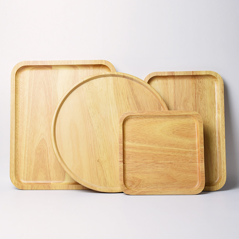Japanese rectangular wooden tea tray solid wood tray rubber wood plate log plate vegetable plate fruit snack plate
