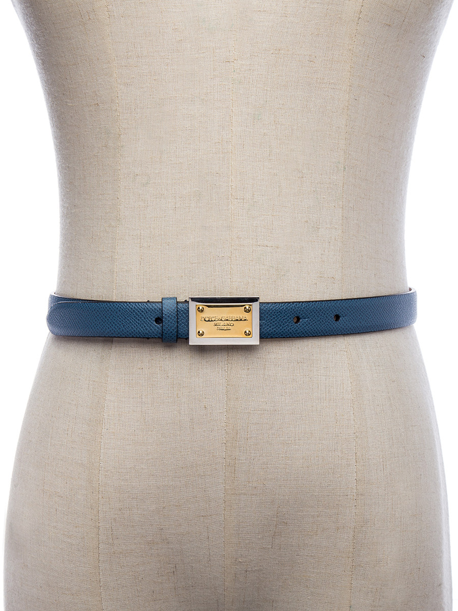 Dolce&Gabbana 蓝色拼黑边铭牌扳扣腰带
