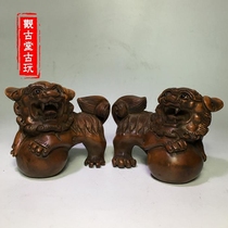 Antique Miscellaneous old boxwood carving ornaments roll hydrangea lion pair collection