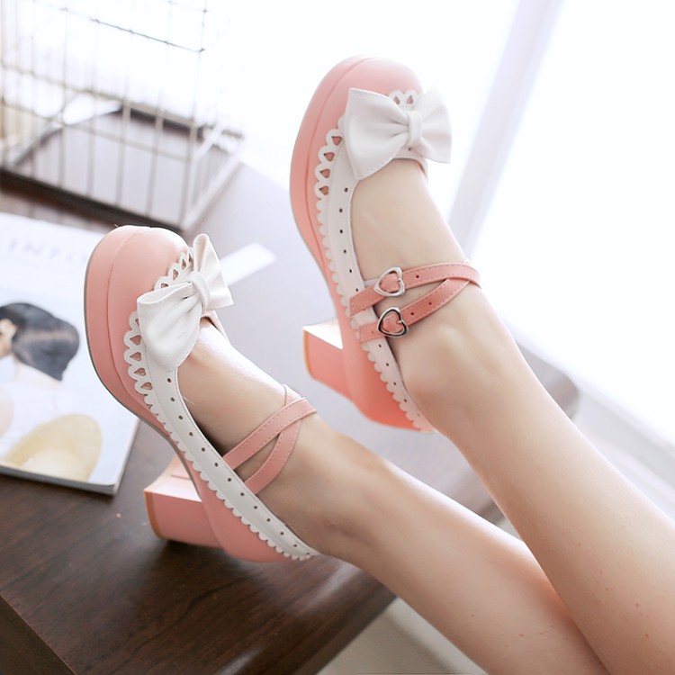 Bow cross strap princess girl rough with soft sister loli lolita Lolita student doll shoes