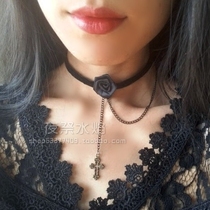 Cross deed European and American gothic Lita original Cebu cross rose suede with female necklace choker