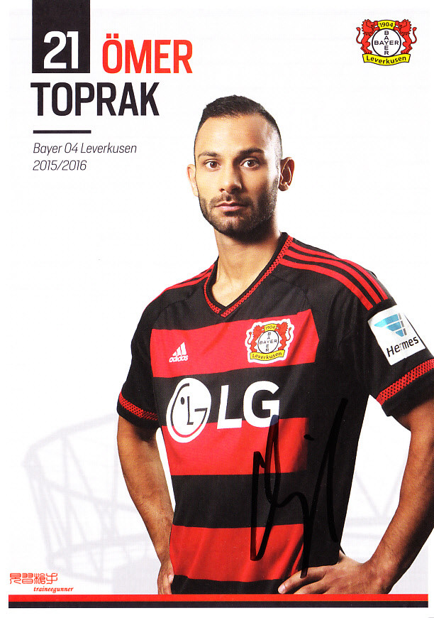 Turkey international Toprak Bayer Leverkusen 2015-16 season autograph official card