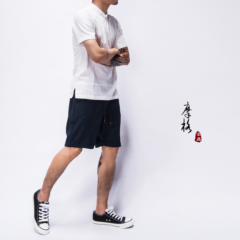 文艺青年中国风男装亚麻休闲套装2018夏季新款复古棉麻纯色两件套
