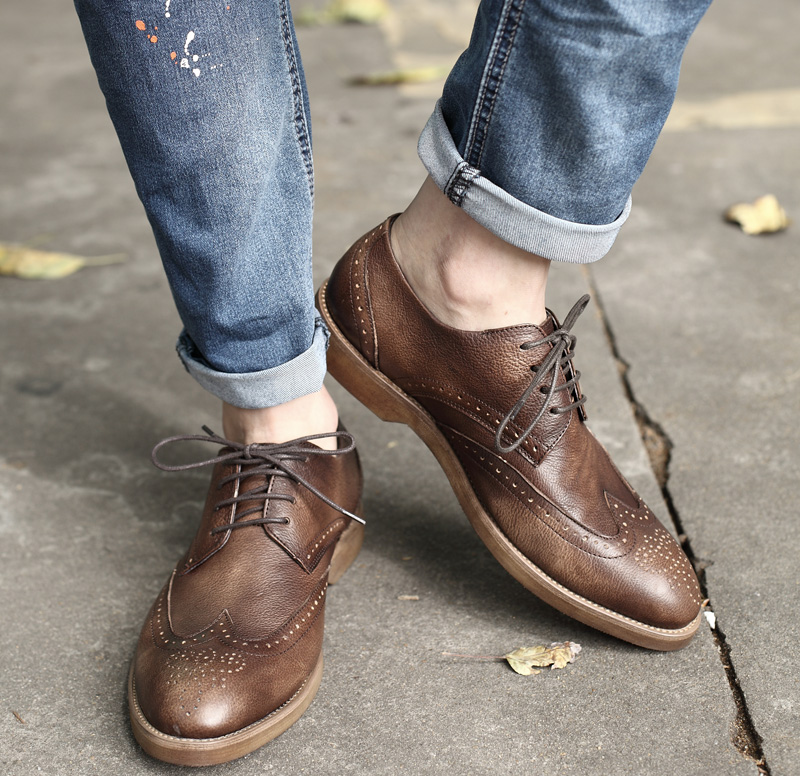 New handmade old retro trend carved brogue men's leather shoes soft bottom British style leather Oxford bottom men's shoes