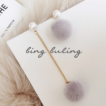 Korean super fairy cute Meng Meng Da personality asymmetrical hair ball pendant net red temperament long simple earrings