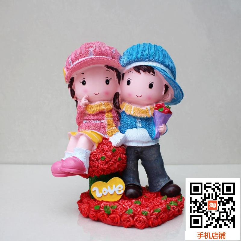23cm red rose carpet sitting flower couple children doll cartoon plaster painting Limited