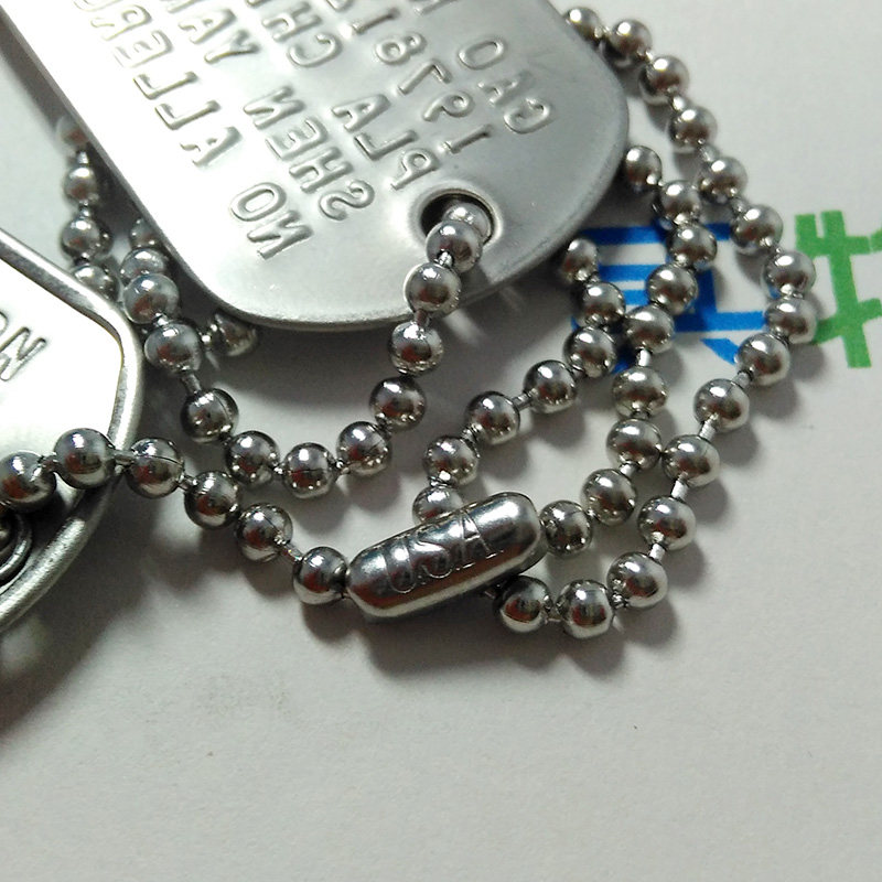 Imported stainless steel US military bead chain 3MM diameter with USA label necklace Individual military brand soldier brand dog tag chain