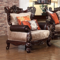 American luxury full solid wood sofa high-end cloth art big family style villa furniture stele forest carved living room tea table combination