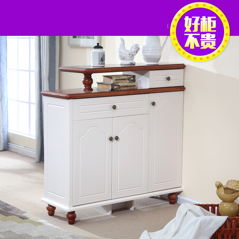 Mediterranean double-sided shoe cabinet European-style pastoral multi-functional solid wood partition cabinet ivory white paint large-capacity porch cabinet