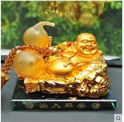 弥勒佛汽车摆件香水座式车载创意琉璃车内饰品男士高档佛保平安像