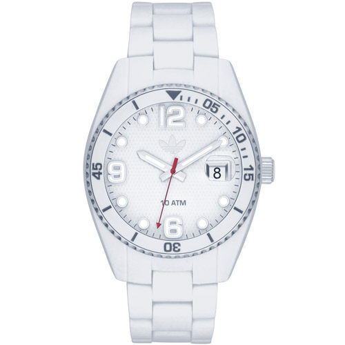 台湾官网直邮进口adidas Brisbane 彩色摇滚格纹矽胶腕表-白色/42