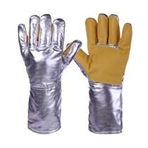 Aluminum foil high temperature gloves Heat insulation and heat radiation 500 degrees industrial protection labor protection cowhide gloves five fingers