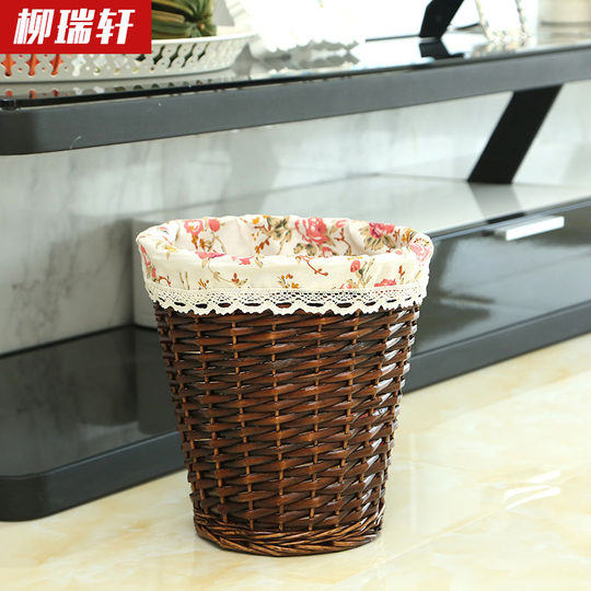 Liu Ruixuan Willow Woven Lidless Trash Can Waste Paper Basket Debris Storage Basket Decorative Basket Creative Flower Arrangement Basket