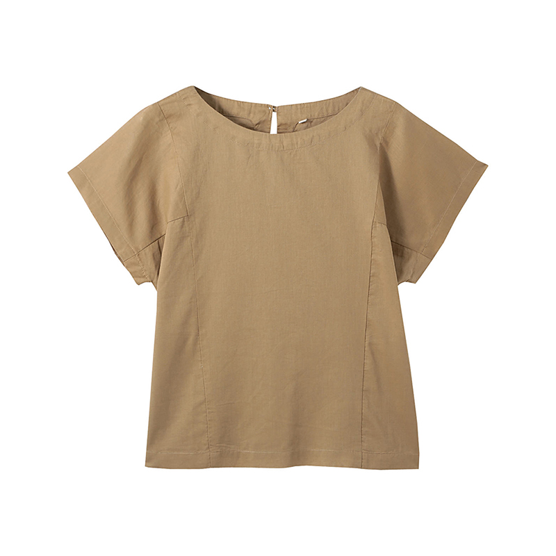 无印良品MUJI 女式 棉亚麻巴厘纱套头短袖衬衫