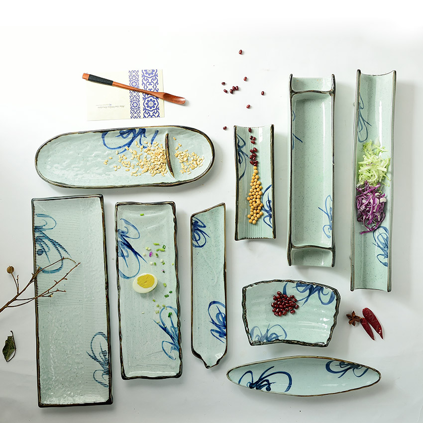Three Korean ceramics, the characteristics of rectangular simple rectangular dish fish dish hand - made tableware tableware snack plate sushi plate