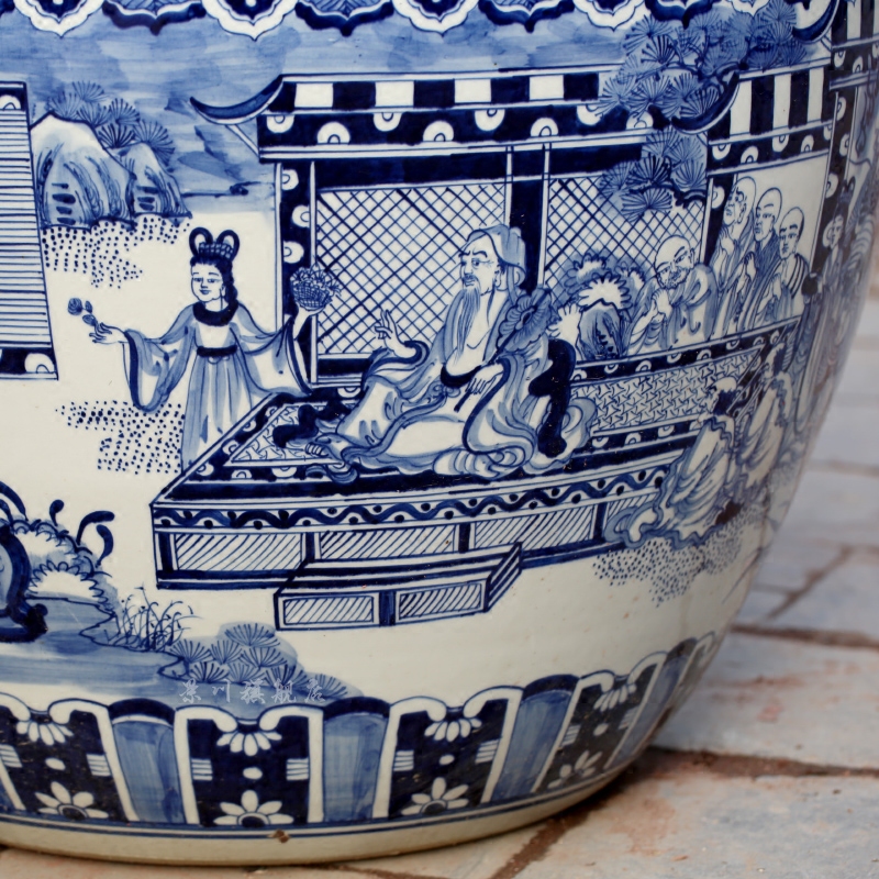 Hand - drawn characters archaize big fish tank of blue and white porcelain jingdezhen chinaware lotus sleep bowl lotus tortoise calligraphy and painting cylinder