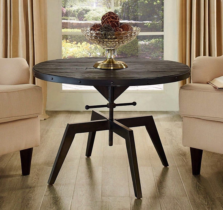 American vintage solid wood wrought iron round tea table Creative old industrial style can lift round tea table
