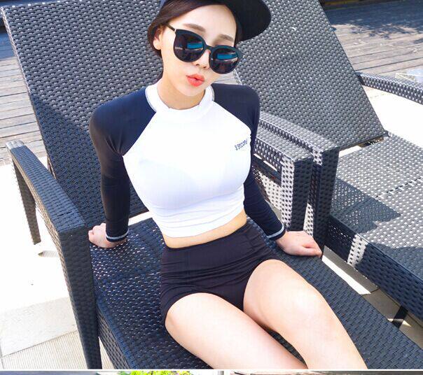 Lin Small Residence Co-Style Korean Sports Long Sleeve Sunscreen Student Swimsuit Expats Slim High Waist Two-piece Swimsuit Women Bikini