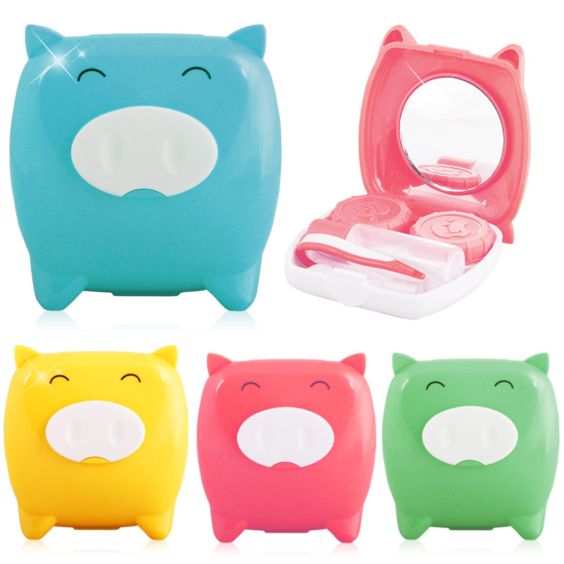 奕文隐形眼镜伴侣盒 迷你小猪 奕文198美瞳眼镜盒 多色可爱双联盒