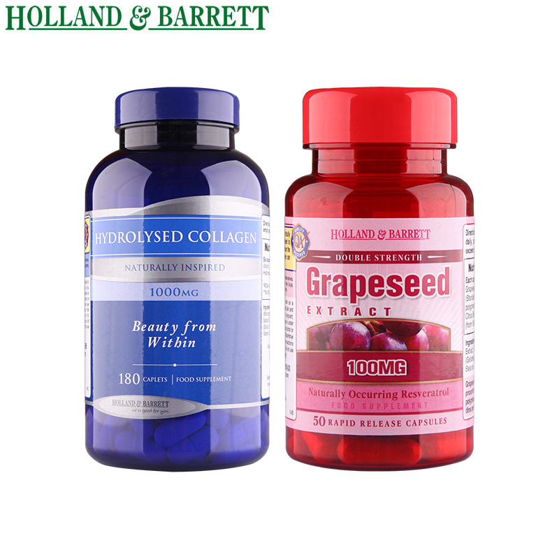 HollandBarrett/HB英国水解胶原蛋白+葡萄籽100mg50粒 补水组合装