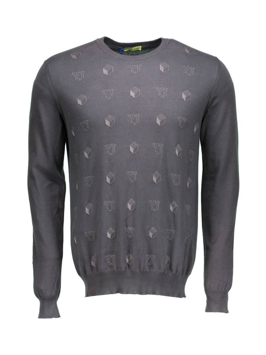 versace jeans 灰色圆领几何体花纹饰针织衫